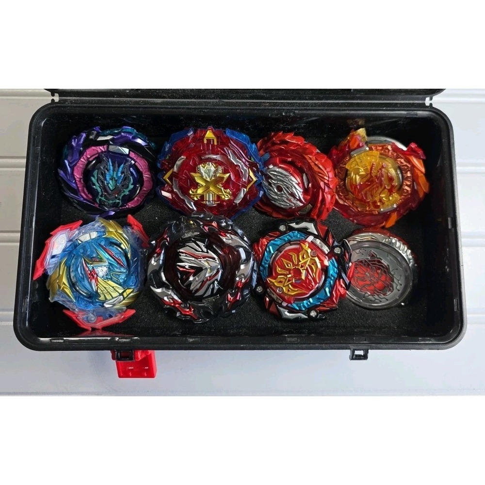 Lot Of 8 BEYBLADES WITH CASE. SEE ALL PICTURES FOR DESCRIPTION